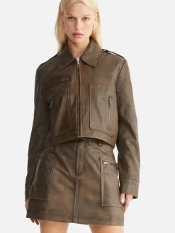 Ena Pelly Lennie Leather Biker Jacket - Worn Brown
