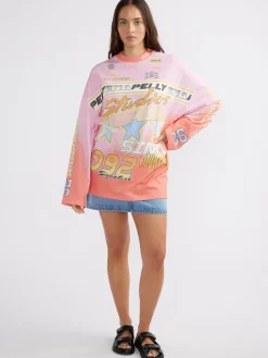 Ena Pelly Moto Long Sleeve Tee Dress - Multi