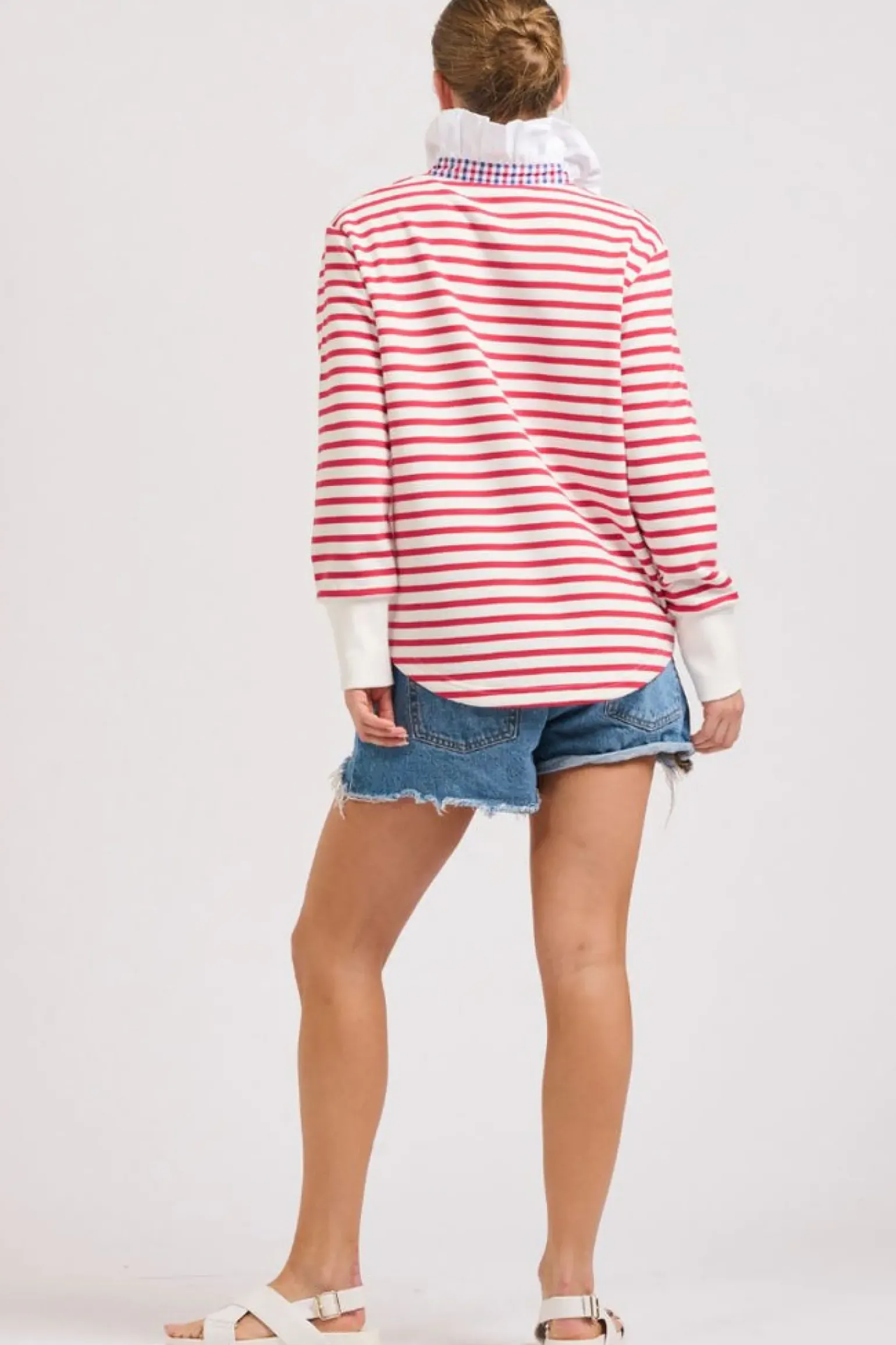 Est 1971 Rugby Frill Collar Cotton Sweatshirt - Raspberry Stripe