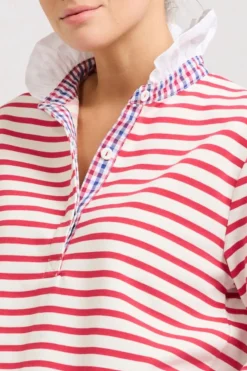 Est 1971 Rugby Frill Collar Cotton Sweatshirt - Raspberry Stripe