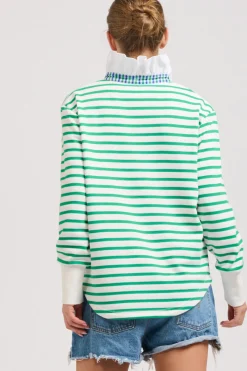 Est 1971 Rugby Frill Collar Cotton Sweatshirt - Green Stripe
