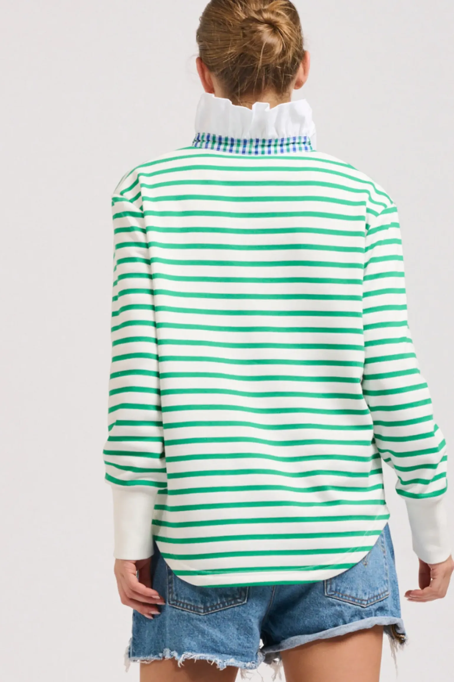 Est 1971 Rugby Frill Collar Cotton Sweatshirt - Green Stripe
