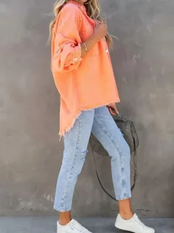 Eyes On Floyd Trixie Shirt Denim Jacket - Orange