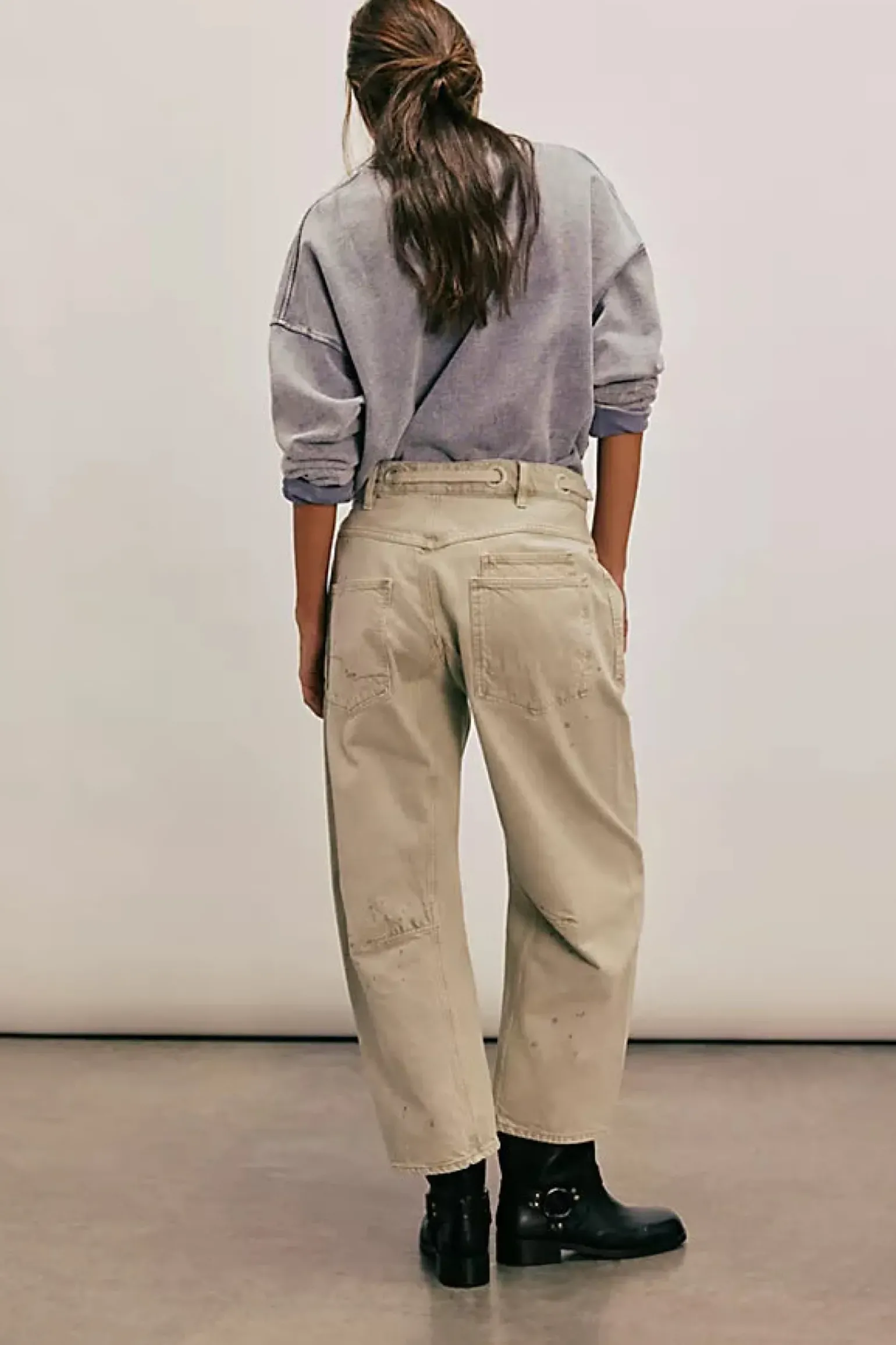 Free People Moxie Low Slung Pull On Barrel Jeans - Jetty