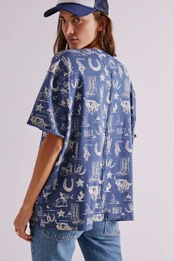 Free People Painted Floral Tee - Navy Combo