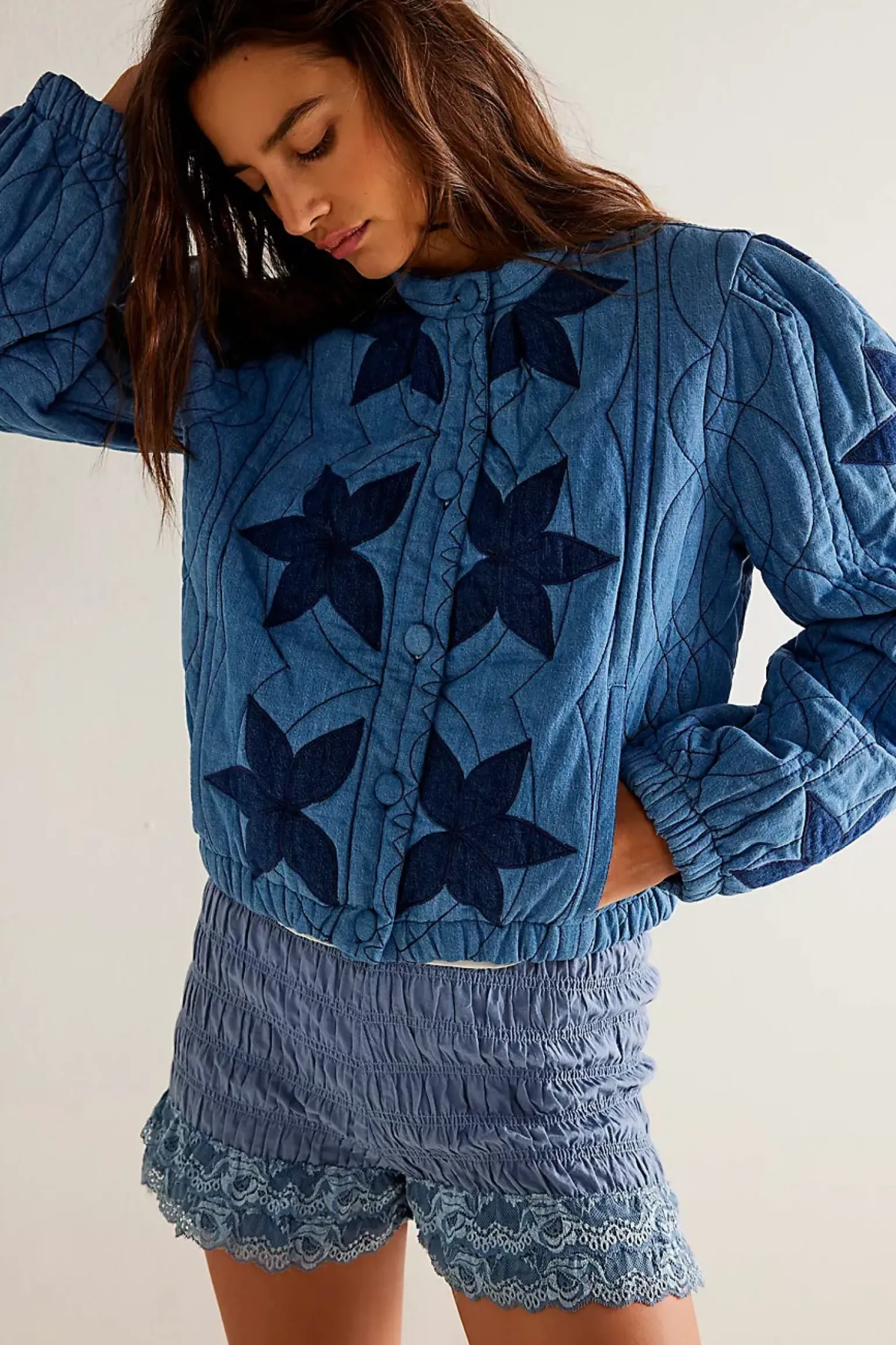 Free People Quinn Quilted Jacket - Indigo Combo