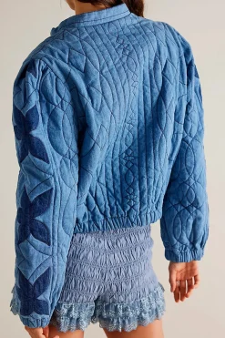 Free People Quinn Quilted Jacket - Indigo Combo