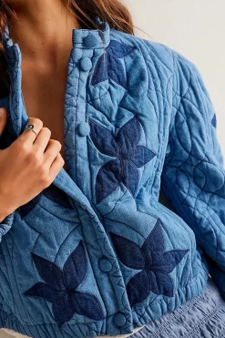 Free People Quinn Quilted Jacket - Indigo Combo