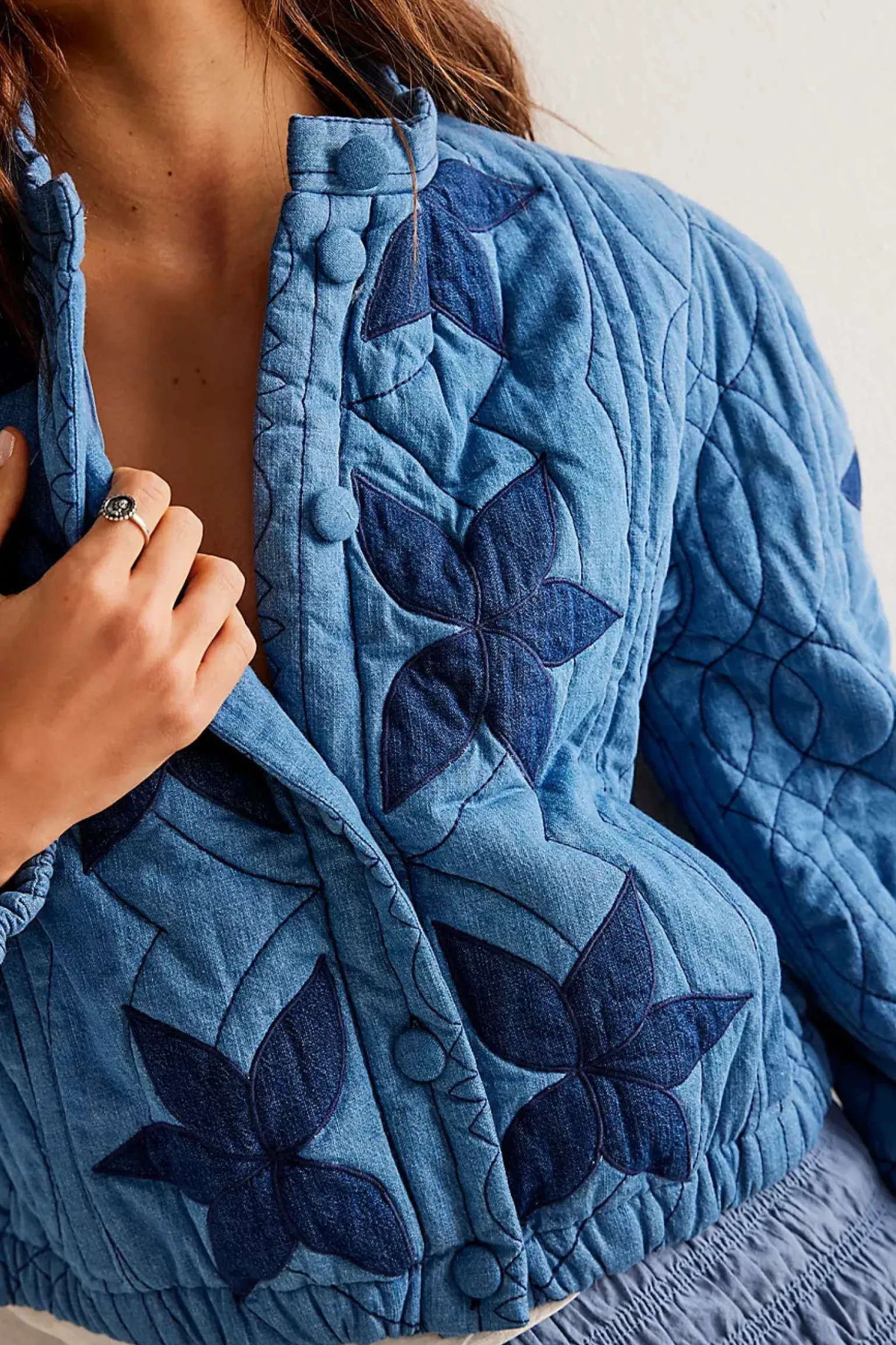 Free People Quinn Quilted Jacket - Indigo Combo