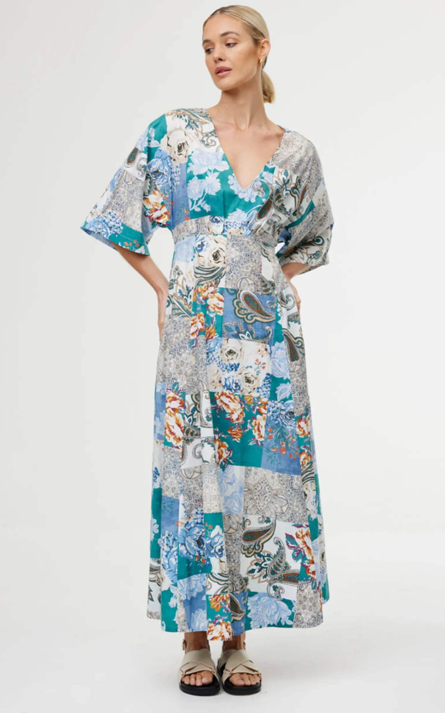 Kinney Ellis Dress - Cyan Patchwork