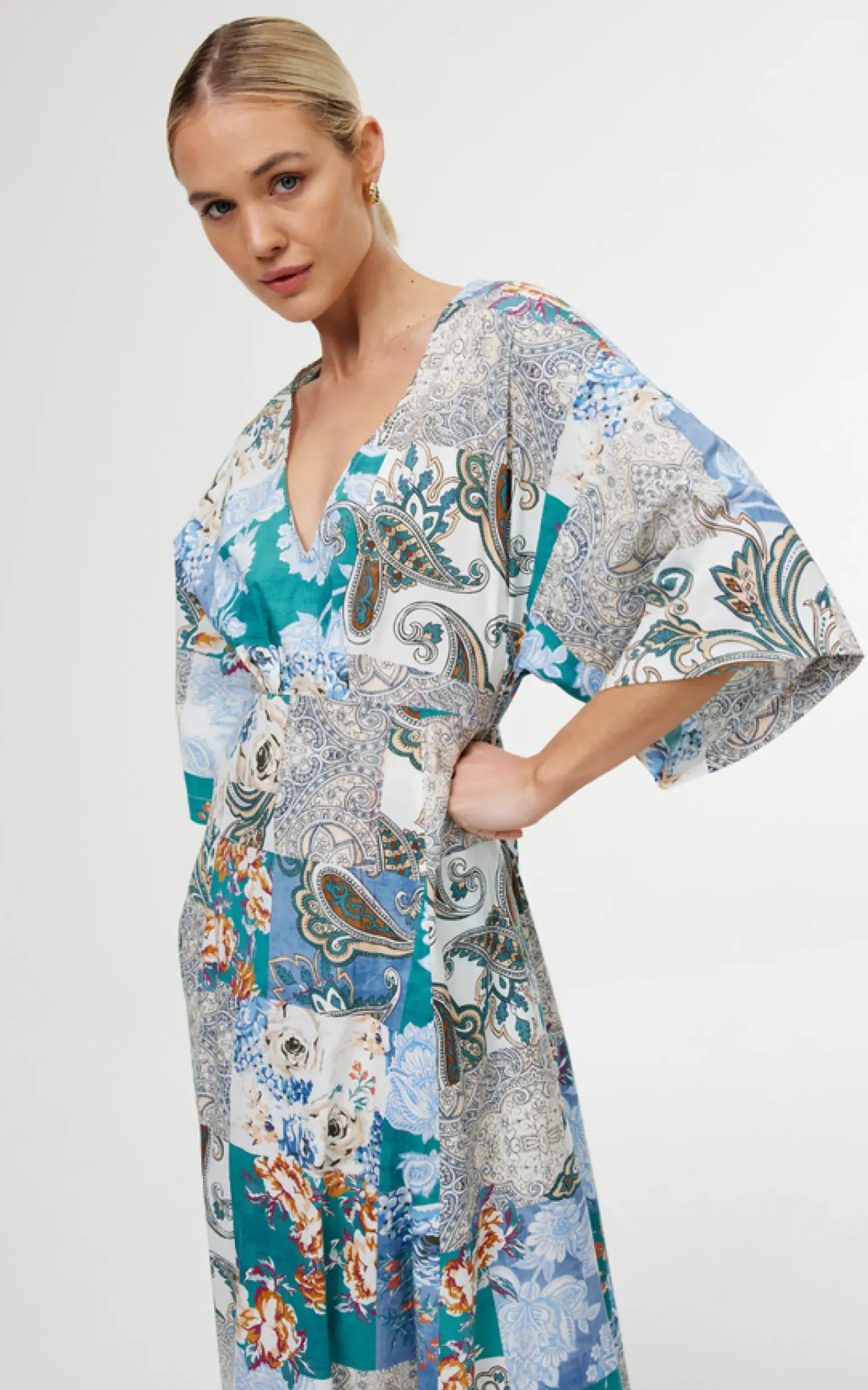 Kinney Ellis Dress - Cyan Patchwork