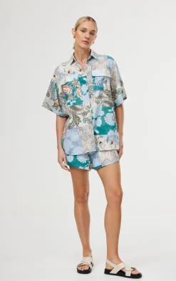 Kinney Juniper Shirt - Cyan Patchwork
