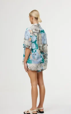 Kinney Juniper Shirt - Cyan Patchwork
