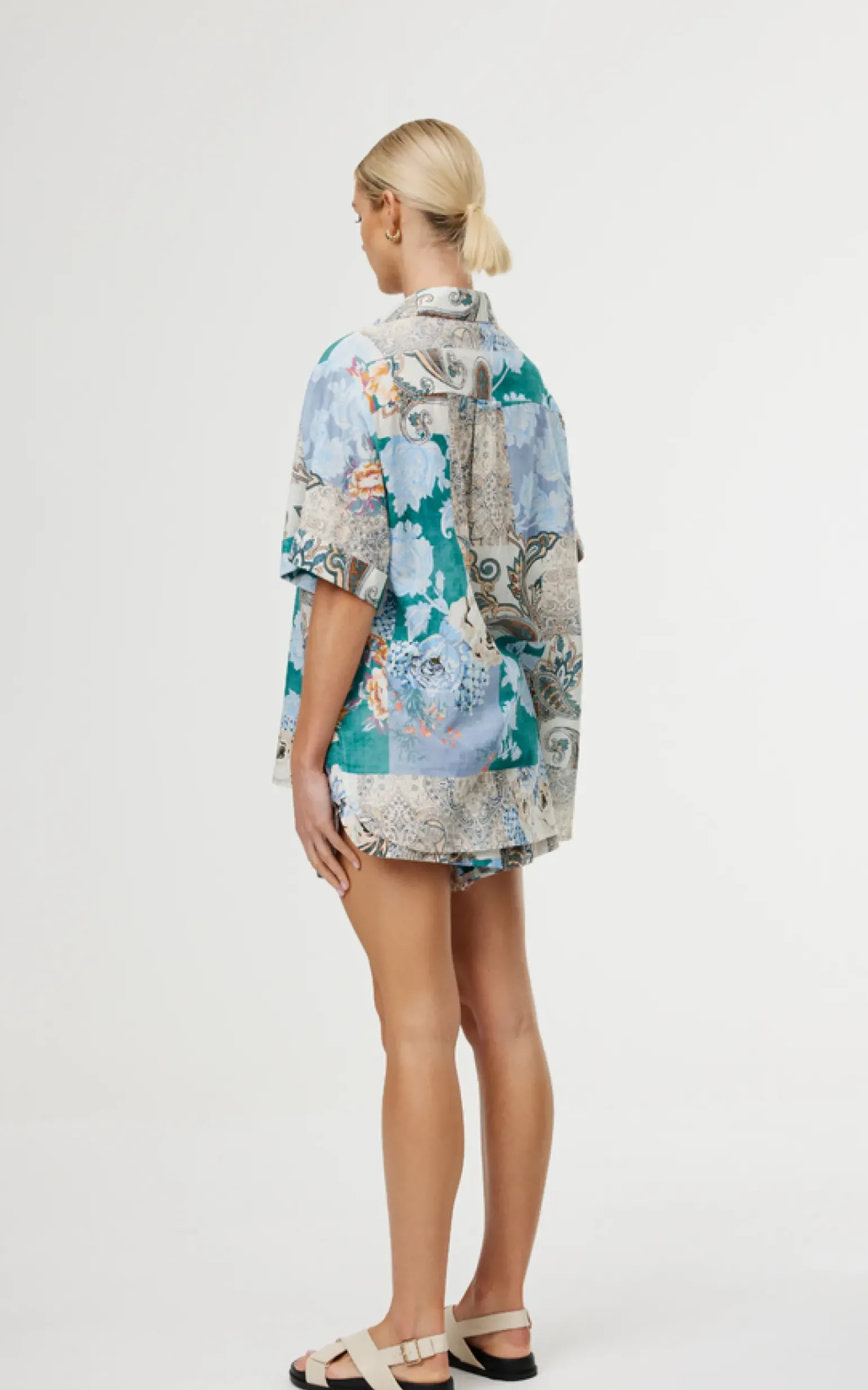 Kinney Juniper Shirt - Cyan Patchwork
