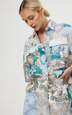 Kinney Juniper Shirt - Cyan Patchwork