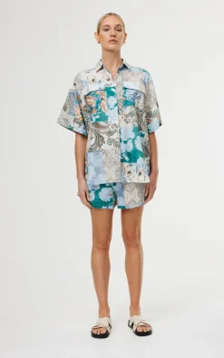 Kinney Juniper Shirt - Cyan Patchwork
