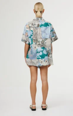 Kinney Juniper Shirt - Cyan Patchwork