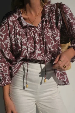 Lunar Fox Charlotte Linen Blouse - Sangria