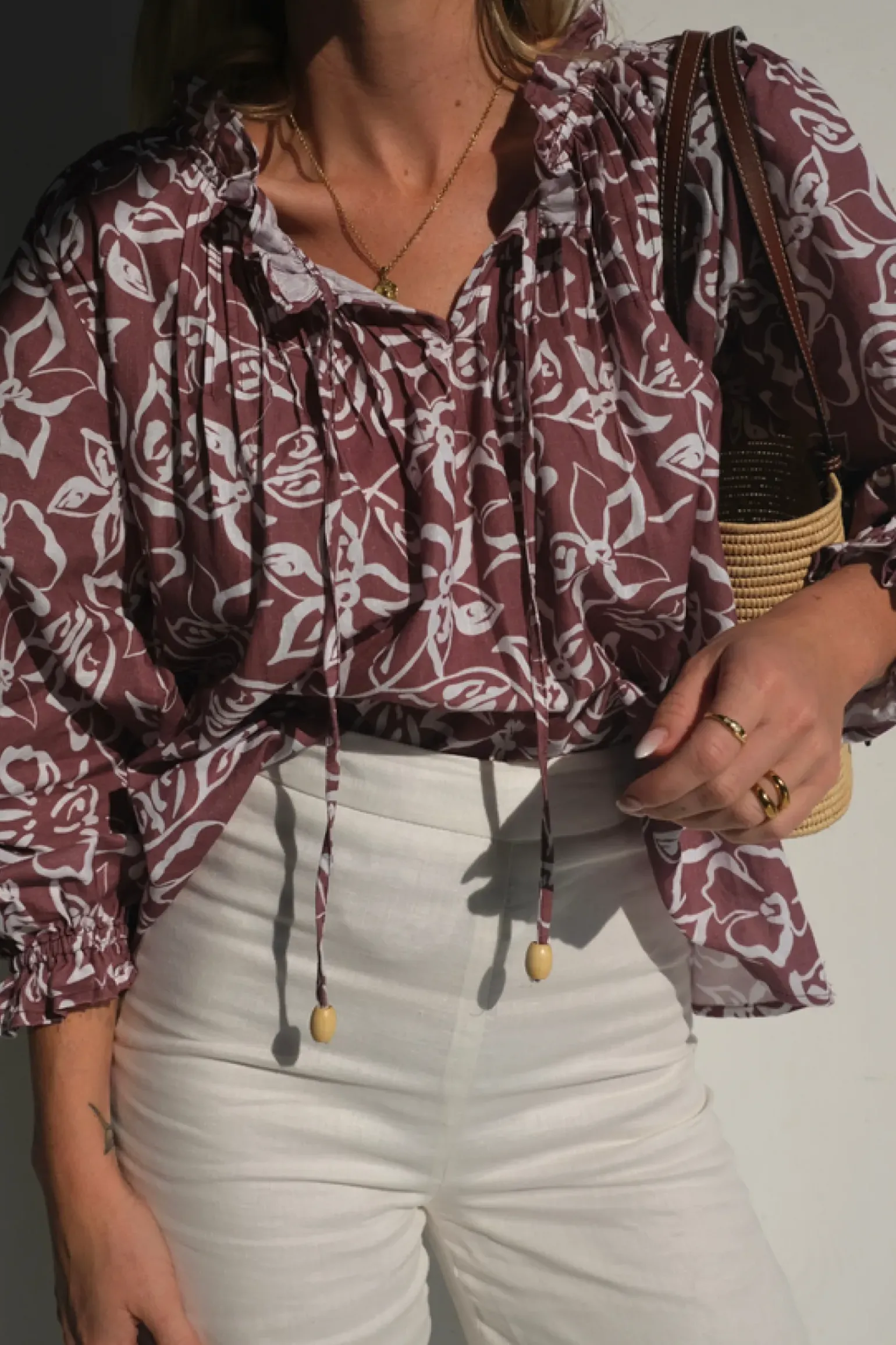Lunar Fox Charlotte Linen Blouse - Sangria