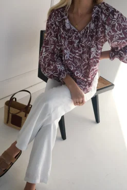 Lunar Fox Charlotte Linen Blouse - Sangria