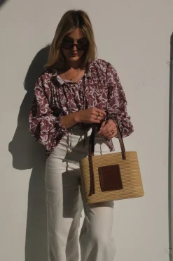 Lunar Fox Charlotte Linen Blouse - Sangria