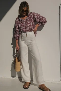 Lunar Fox Charlotte Linen Blouse - Sangria