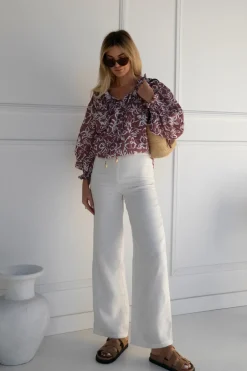 Lunar Fox Charlotte Linen Blouse - Sangria