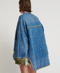 One Teaspoon Bay Blue Quilted Crystal Studded Jacket