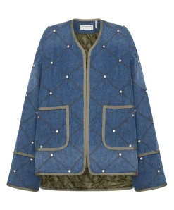 One Teaspoon Bay Blue Quilted Crystal Studded Jacket