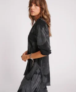 One Teaspoon Black Star Muslin Longline Shirt - Charcoal