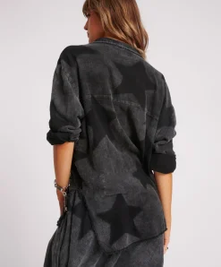 One Teaspoon Black Star Muslin Longline Shirt - Charcoal