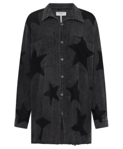 One Teaspoon Black Star Muslin Longline Shirt - Charcoal