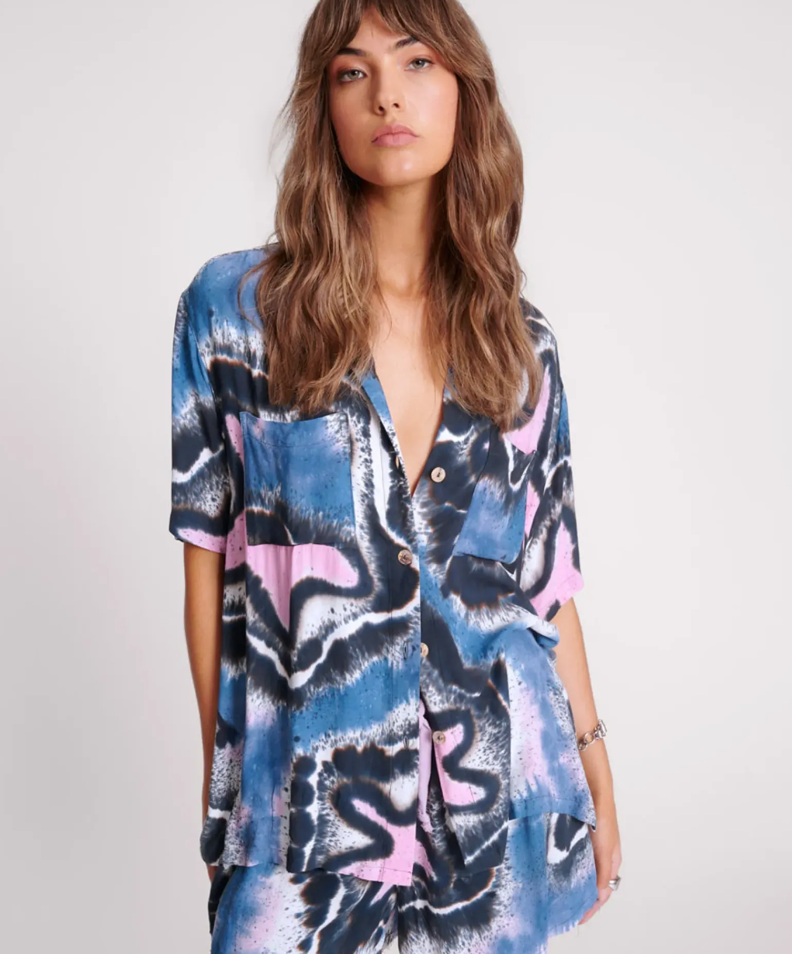One Teaspoon Hand Painted Floral Short Sleeve Shirt - Multi