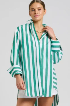 Shirty Andrea Oversized Boyfriend Shirt- Green Stripe