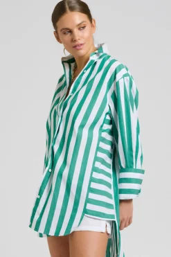 Shirty Andrea Oversized Boyfriend Shirt- Green Stripe