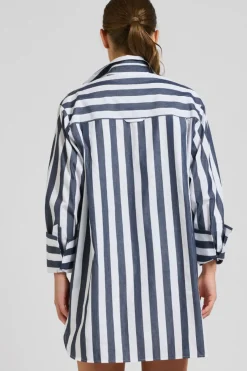 Shirty Andrea Oversized Boyfriend Shirt- Navy Stripe