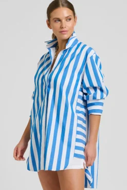 Shirty Andrea Oversized Boyfriend Shirt- Mid Blue Stripe