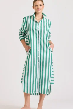 Shirty Andrea Shirtdress- Green wide stripe