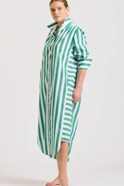 Shirty Andrea Shirtdress- Green wide stripe
