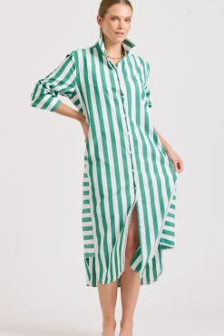 Shirty Andrea Shirtdress- Green wide stripe