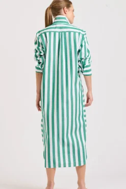Shirty Andrea Shirtdress- Green wide stripe