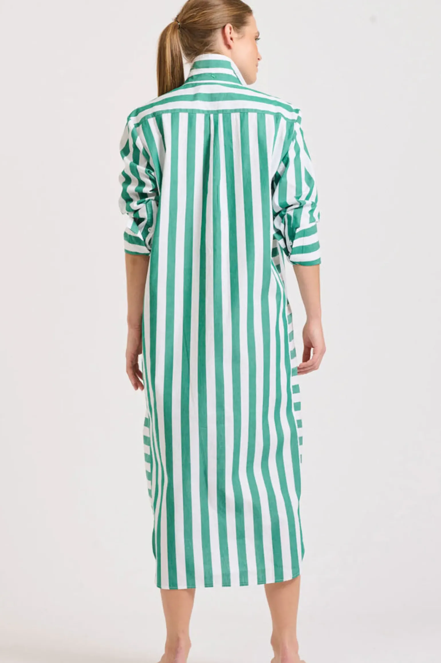 Shirty Andrea Shirtdress- Green wide stripe