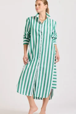 Shirty Andrea Shirtdress- Green wide stripe