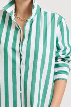 Shirty Andrea Shirtdress- Green wide stripe