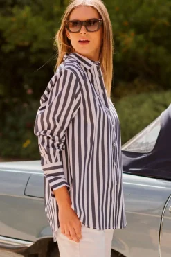 Shirty Elodie Girlfriend Shirt - Navy Wide Stripe