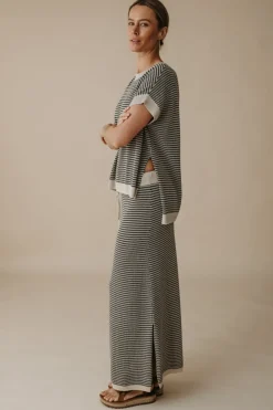 Talamaya Lattice Knitted Skirt - Washed Black & Soft Gold