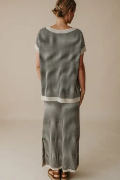 Talamaya Lattice Knitted Skirt - Washed Black & Soft Gold