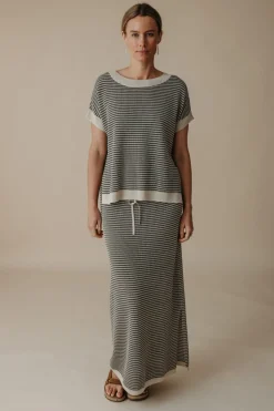 Talamaya Lattice Knitted Skirt - Washed Black & Soft Gold