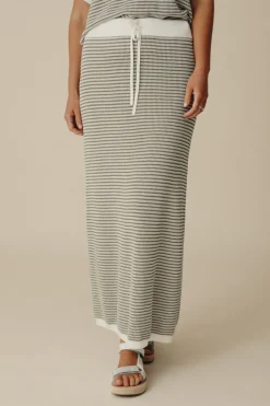 Talamaya Lattice Knitted Skirt - Dusty Olive & Cream