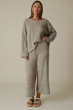 Talamaya Retreat Cotton Twist Pant - Dusty Olive & White
